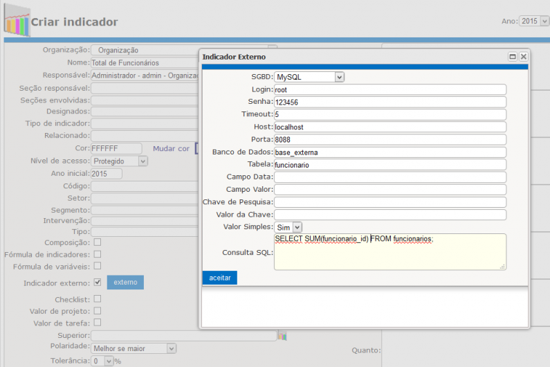 Indicadores advindos de bases SQL externas